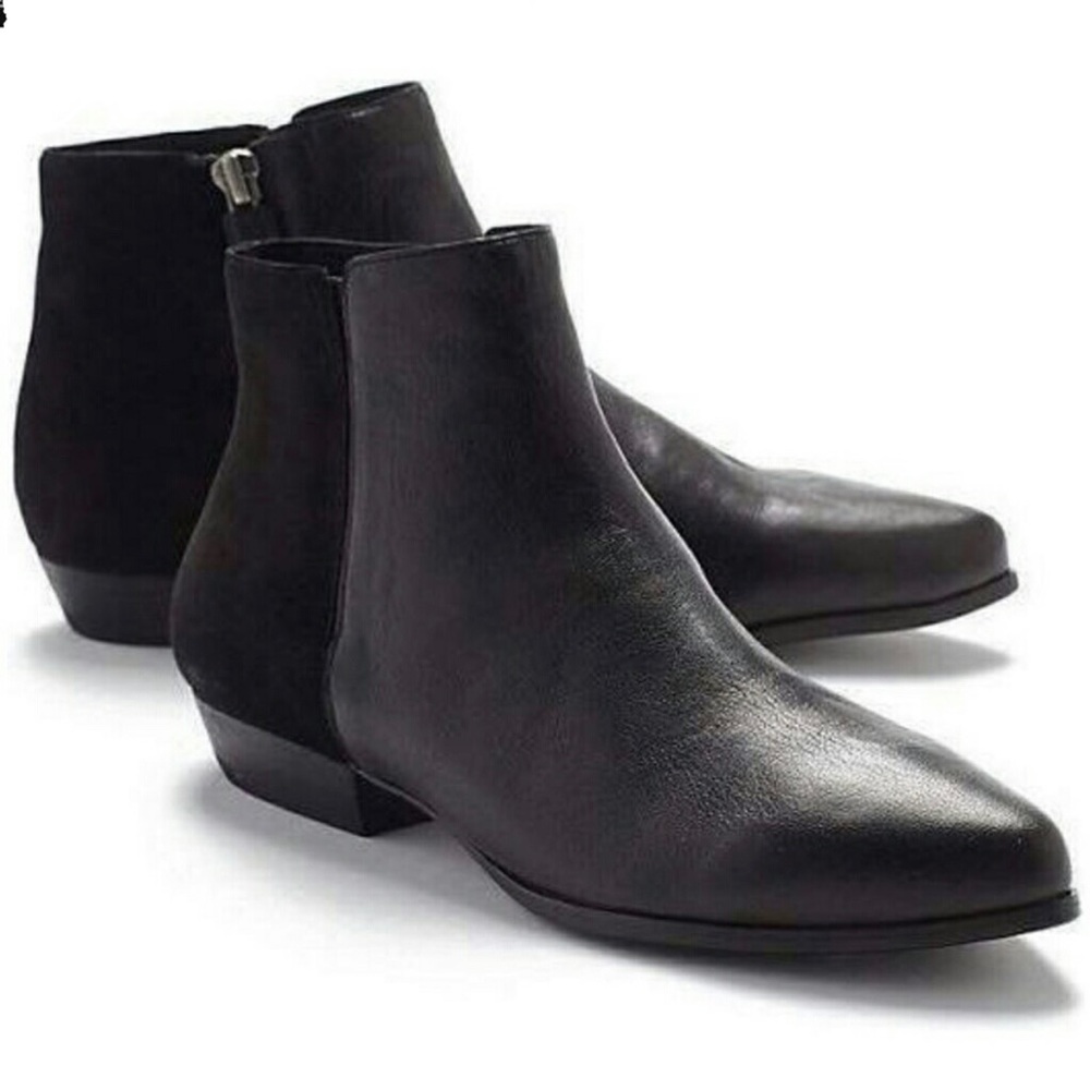 Eileen Fisher Chum Black Leather and Suede Ankle Booties